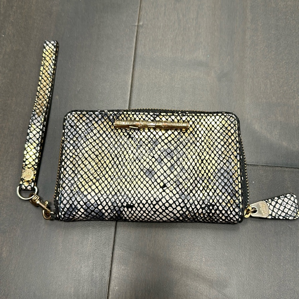 Elaine Turner gold metallic snake print embossed wallet